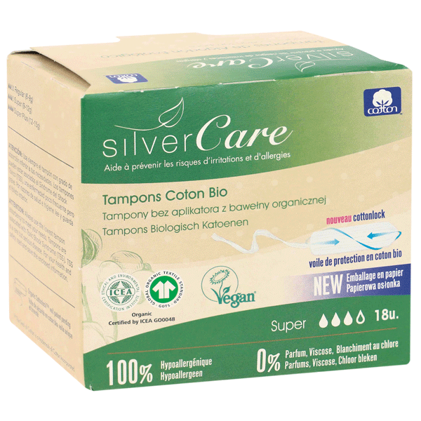 Tampon Super Sans Applicateur En Coton Bio Silvercare